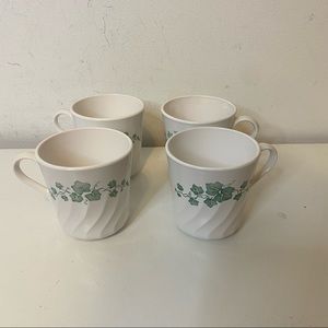 4 Vintage Corning Ware Callaway Green Ivy Tea Cups